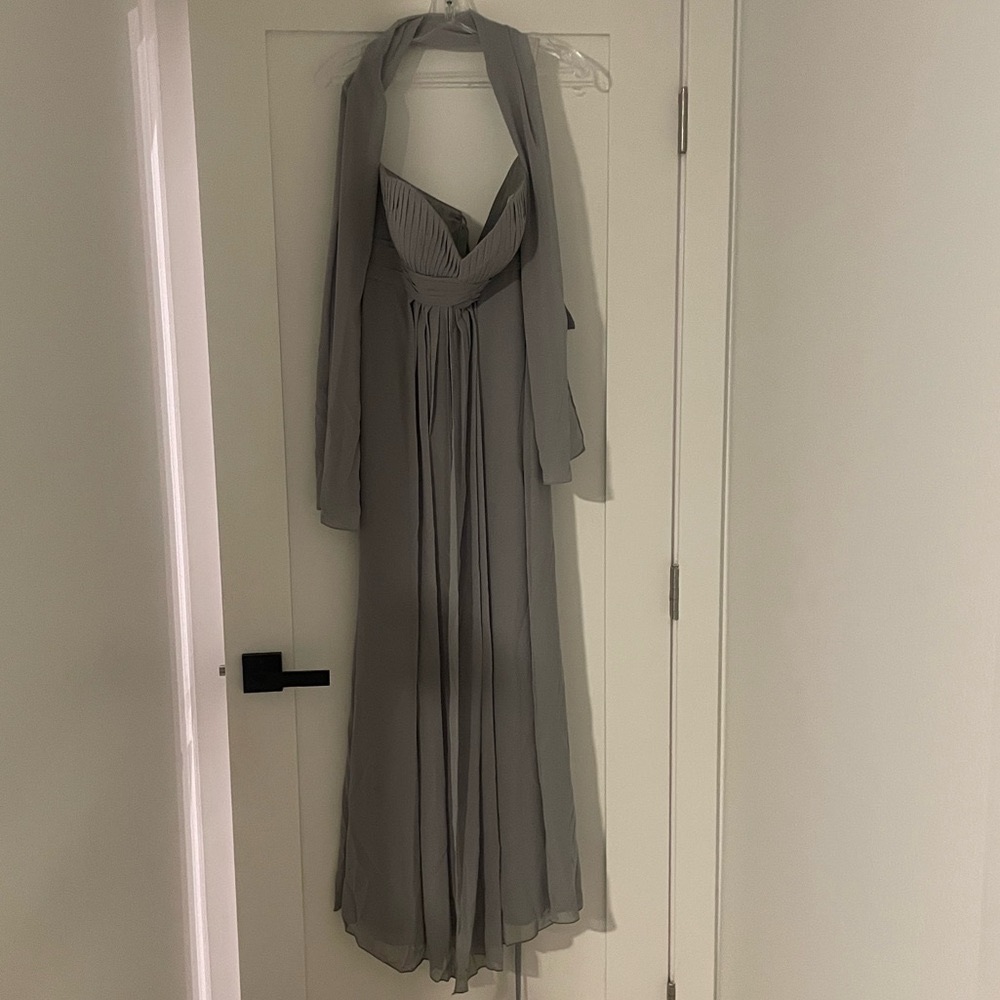 Grey Chiffon Strapless Bridesmaid Dress with Shall, Size Medium